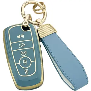 For Ford Key Fob Cover with Keychain, Full Coverage Protection Key Case for 2018-2026 Explorer Fusion Escape Edge Bronco F150 Maverick Mustang Accessories, Blue