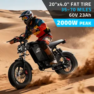 2000W Peak Off-Road Electric Bike for Adults, 60V 23Ah Battery, 35–70 Miles Range, 20"x4.0" Fat Tire, 31MPH Full Suspension E Dirt Bike