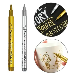 2 Pcs Metallic Marker Pens, 1 Gold & 1 Silver Permanent Art Markers, Waterproof Paint Marker for Graffiti Drawing Stone Carving DIY Craft, Works on Glass Ceramic Egg Metal Wood