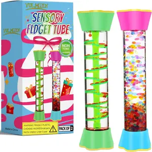 Sensory Fidget Tubes 2 Pack - Calming Fidget Toys for Kids & Adults with Glitter Bottle Gravity Spinner Bubble Drop Spiral for Classroom Desk Decor Office