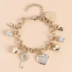 Women's Elegant Bow & Heart Design Charm Bracelet, Exquisite Trendy Charm Bracelet, Fashionable Jewelry for Women & Girl As Gift