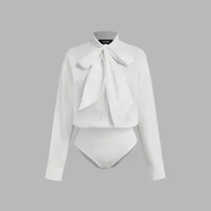 Cider [size 2-26] High Neck Knotted Long Sleeve Blouse Bodysuit