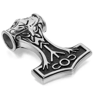 OIDEA Men's Bold Thor's Hammer Pendant Necklace, Stainless Steel Viking Mythology Charm with 22-Inch Chain, Edgy Statement Jewelry for Guys