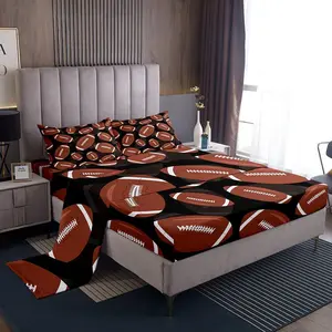 Football Bed Sheets Set,Rugby Sheet Set,Ball Games Gaming Sports Kids Boys Men Girls Sheets Competition Black Brown Deep Pocket Top Sheet