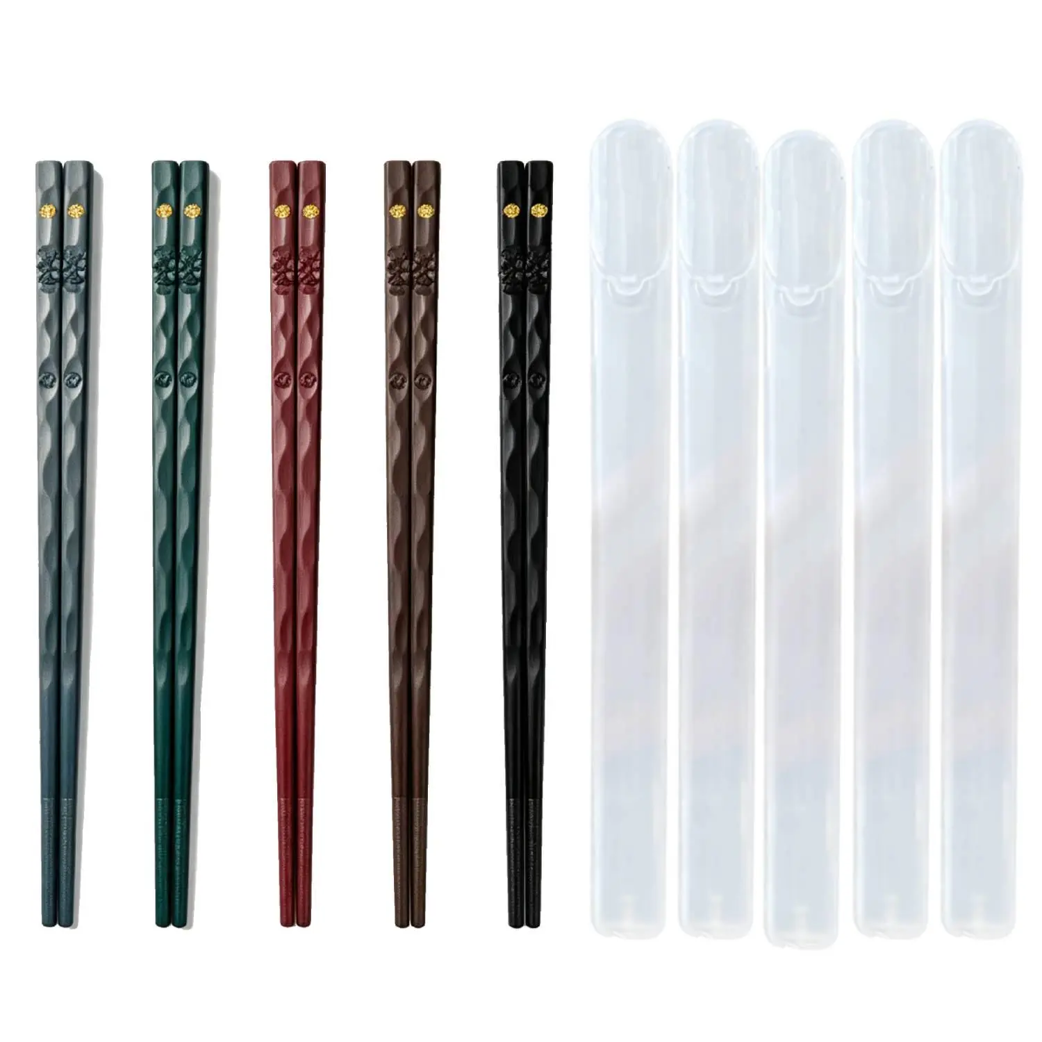 5 Pairs Chopsticks and Tableware Set -9.57 inches, equipped with a portable storage box, suitable for daily family meals, picnics, or travel, used for rice, noodles, dumplings, Chinese or Japanese meals, reusable, easy to clean