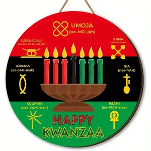 Happy Kwanzaa Decoration, African American Traditional Holiday Hanging Sign, Harvest Kinara Door Decor, Home Party Ornament