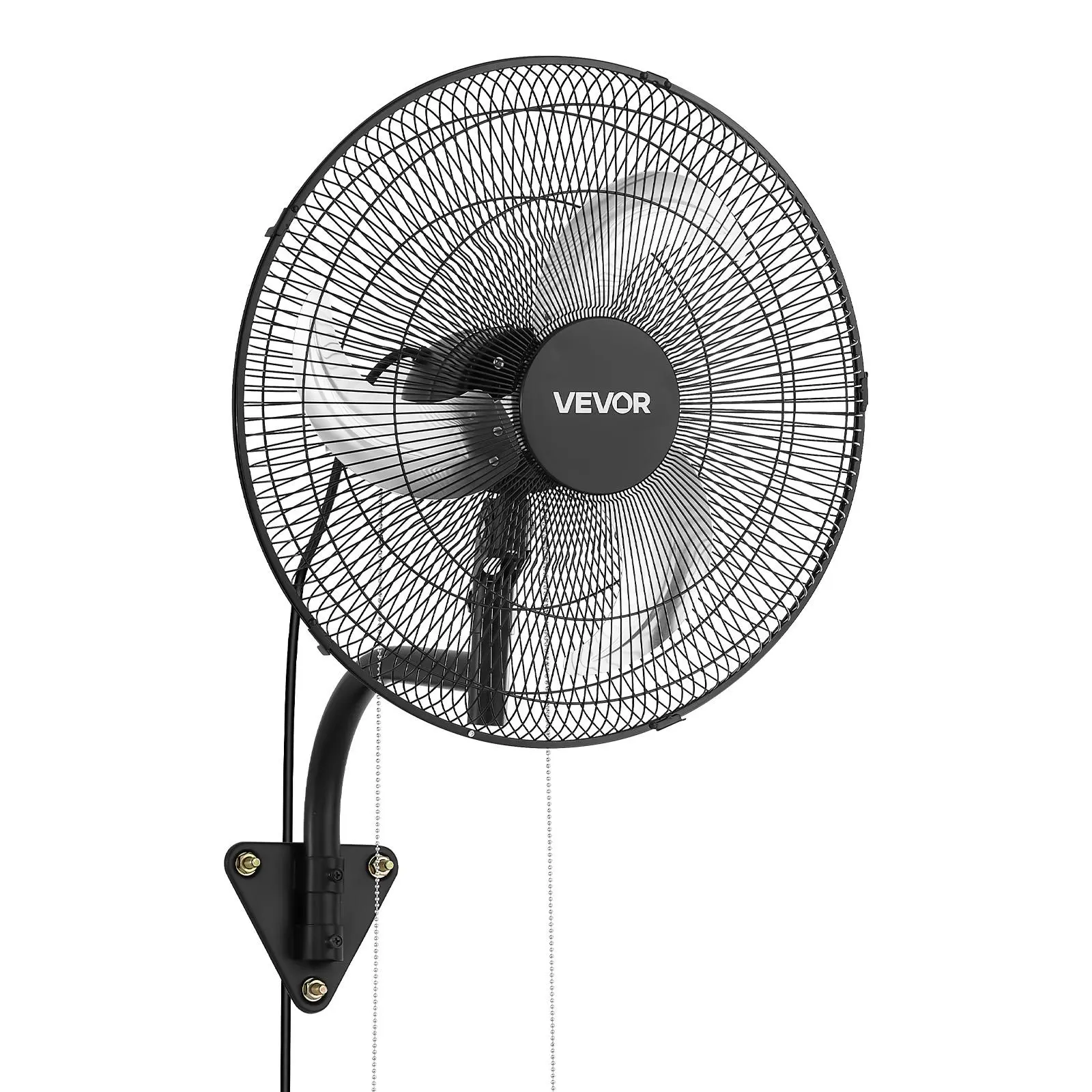 VEVOR 18-in Powered Filterless Wire-In Wall-Mounted Fan - Adjustable Speeds, Oscillating, Long Airflow Distance, Adjustable Rotation Angle, Mechanical for Garage, Black (Father's Day Gift), Adjustable Speeds Fan, Powered Wall-Mounted Fans