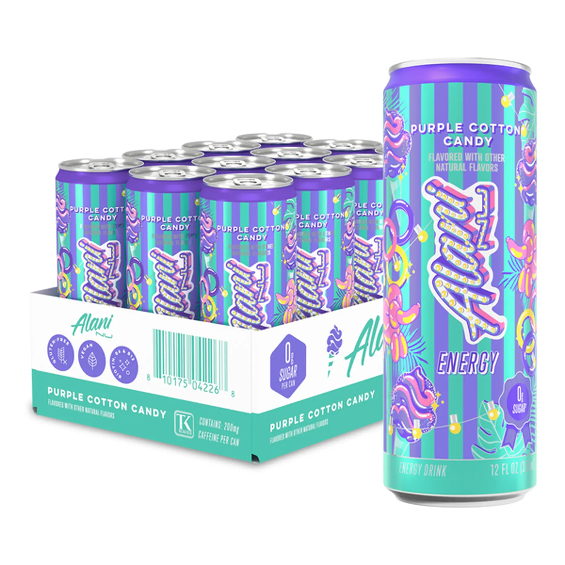 Alani Nu Purple Cotton Candy Sport Energy Drink - Sugar-Free, Low-Calorie, 12 fl oz 12 Cans