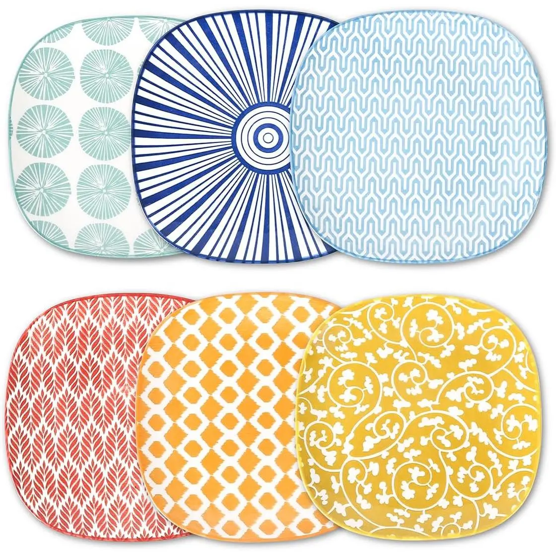 Porcelain Small Plates - 6 Inch Dessert, Appetizer & Salad Plates - Microwave & Dishwasher Safe - Set of 6 - Assorted Color