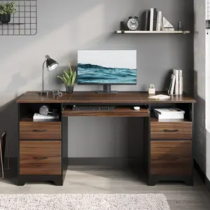 Bestier 59" Wide Office Desk with Four Drawers and File Drawer Computer Desk