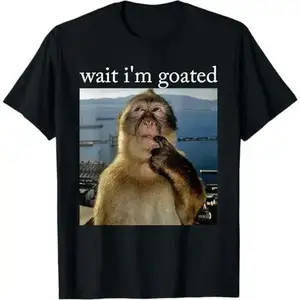 100% Cotton "Wait I'm Goated" Funny Thinking Monkey Meme Brainrot Gift T-Shirt