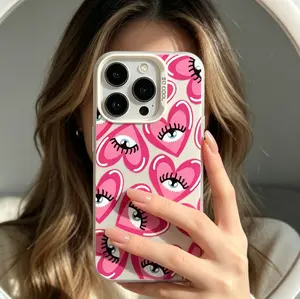 Y2K Pink Heart With Eyes Clear Phone Case Compatible with iPhone 17 16 15 14 13 12 11, Anti-Drop Protection Cover, Shockproof Protector Colorful Silver Phone Case, drop protection Scratch-Resistant. EDCS0517003