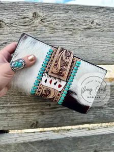 Aces Cowhide Wallet w/ Turquoise stitching