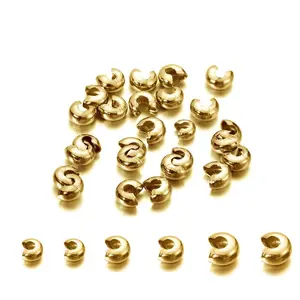50pcs Gold Color Stainless Steel End Crimp Beads Cover Dia 2 3 4mm Loose Big Hole Spacer Stopper Beads For Diy Jewelry Making
