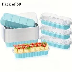 50 Sets Blue Aluminum Foil Rectangular Baking Pans with Lids, Disposable Loaf Cake Containers, Bread Loaf Tins, Oven and Air Fryer Safe, Heat-Resistant and Freezer Safe Food Storage Containers, Great for Pound Cake, Banana Bread, Loaf Bread