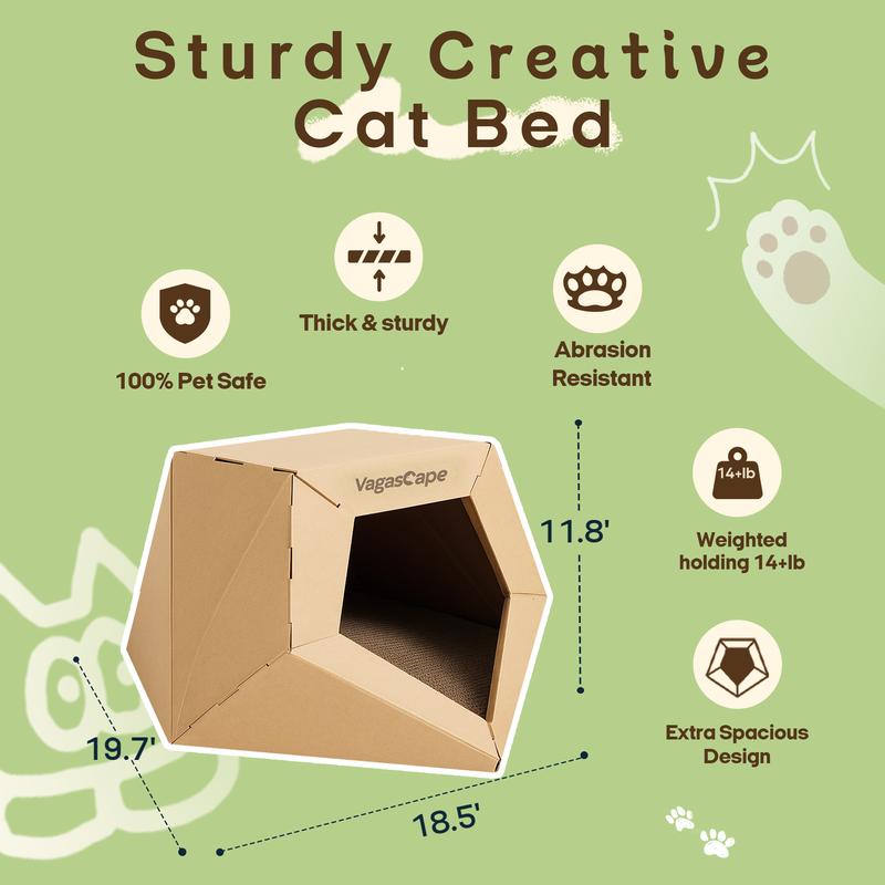 Vagascape DIY Cat House, DIY Origami Hand-Painted Cat House, Scratch-Resistant Kraft Paper Material, Foldable Washable Pet House, Ped Bedding, A Special Gift Just for Your Pet