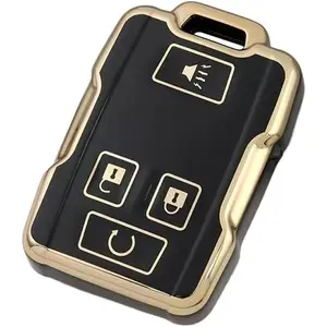 New Upgrade Key Fob Cover for Chevy GMC 6 Buttons Key Fob Case Fit for Chevy Tahoe Suburban GMC Yukon XL Denali 2015 2016 2017 2018 2019 2020 TPU Remote Keyless Key Fob Case M3N-32337100 (4button-Black)