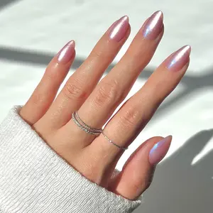 Glamnetic Press on Nails - Seaspell Fake Nails | Short Almond Pink Fake Nails with a Velvet Finish, Salon Quality Summer Nails | 15 Sizes - 30 Nail Kit with Glue