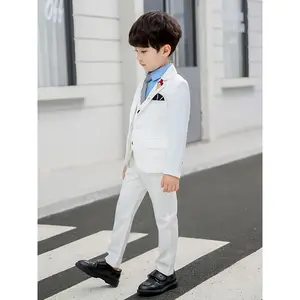 Coat Vest Pants Tie 4pcs Set Boys Suit Youngsters Performance Plaid Birthday Dress British Style Flower Boy Outfit Polyester Rayon WD3016165