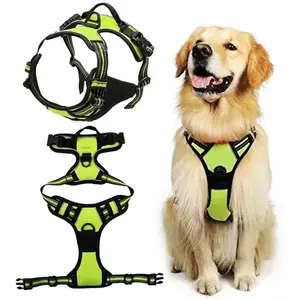 Stop Pulling During Walking Heavy Duty Dog Harness Reflective Adjustable Anti Pull Large Dog Vest Black Neon Green Training Pet Harness Leash dog whistle for dog pet wheelchair