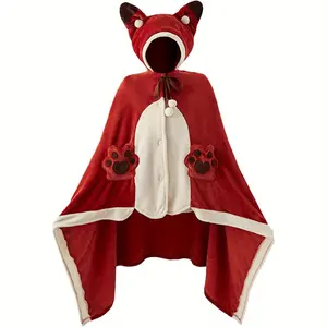 Soft Fox Hoodie Super Soft Oversized Fox Blanket Hoodie Wearable Warm Cape Cloak for Adult Women Cozy Fleece Loungewear Pajamas Cute Animal Fox Costume for Halloween Comfortable Free Size Homewear for Autumn Winter