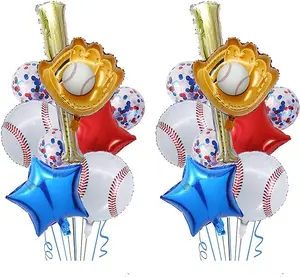 18pcs Glove Baseball Foil Balloons 20 Inch Sports Mylar Balloon with Latex Balloons for Baseball Themed Birthday Party Supplies Baby Shower Decoration