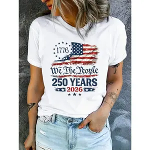 1776 We The People 250 Years 2026 T-Shirt, Women's Patriotic American Flag Tee, USA Independence Anniversary Shirt