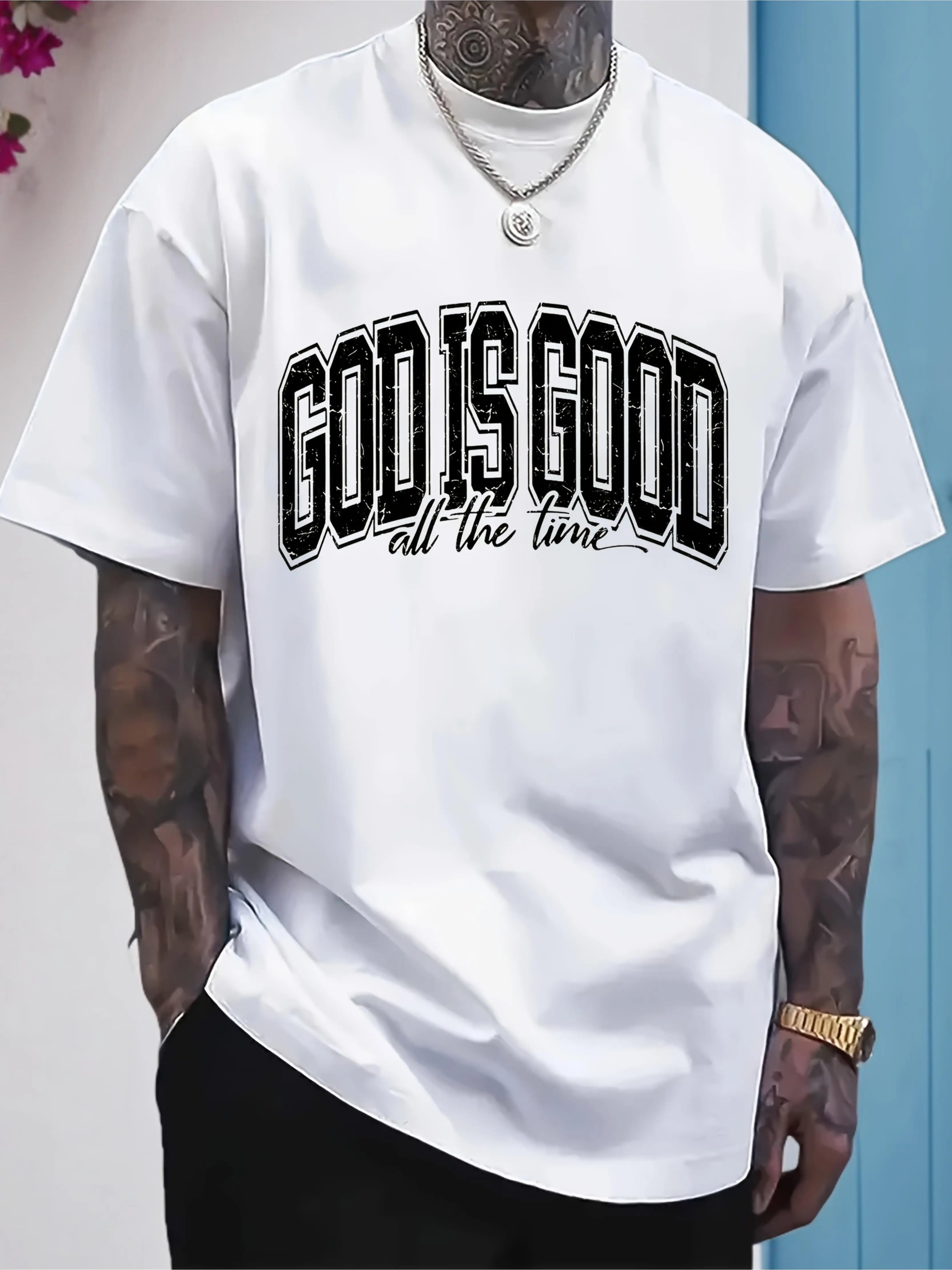 2026 Spring Summer Men's "God Is Good All The Time" T-Shirt Christian Faith Tee Crewneck Ultra-Soft Breathable Cotton Menswear