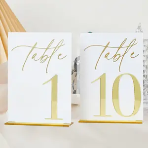 Wedding Table Numbers 1-10 with Stands, 5"x7" White  Signs with  Mirror Fonts, White and   Table Numbers for Wedding Reception, Anniversary, Event