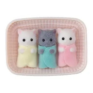 Calico Critters Persian Cat Triplets, Set of 3 Collectible Doll Figures with Cradle Accessory
