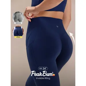 GLOWMODE 24" FeatherFit Sail On Buttery-Soft Sweat-Wicking Ribbed Panels Side Pockets Butt Lifting Leggings Yoga Pilates Studio Daily Active Wear
