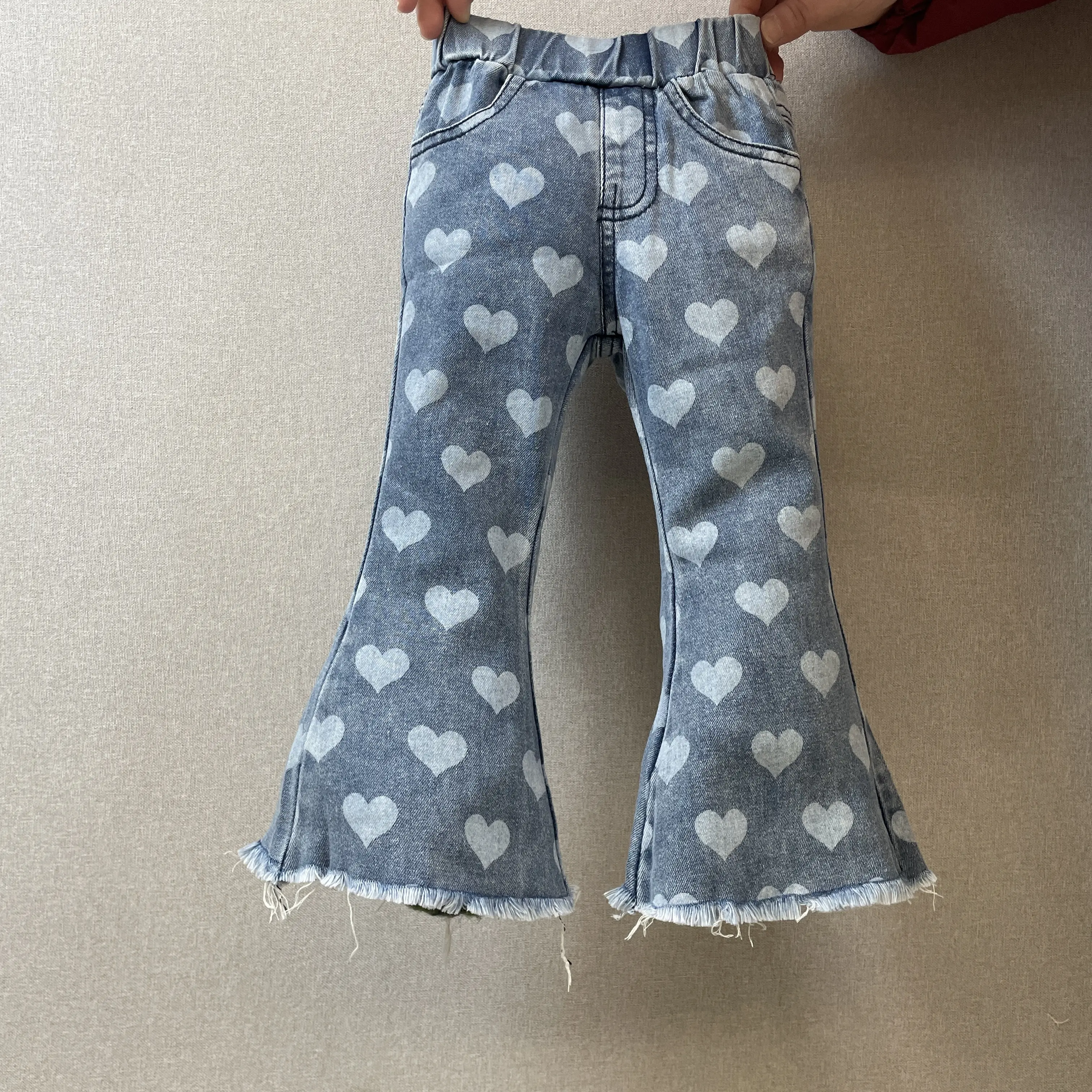 Girl Valentines Day Clothing Heart Jeans Girl Jeans Bell Bottom pant