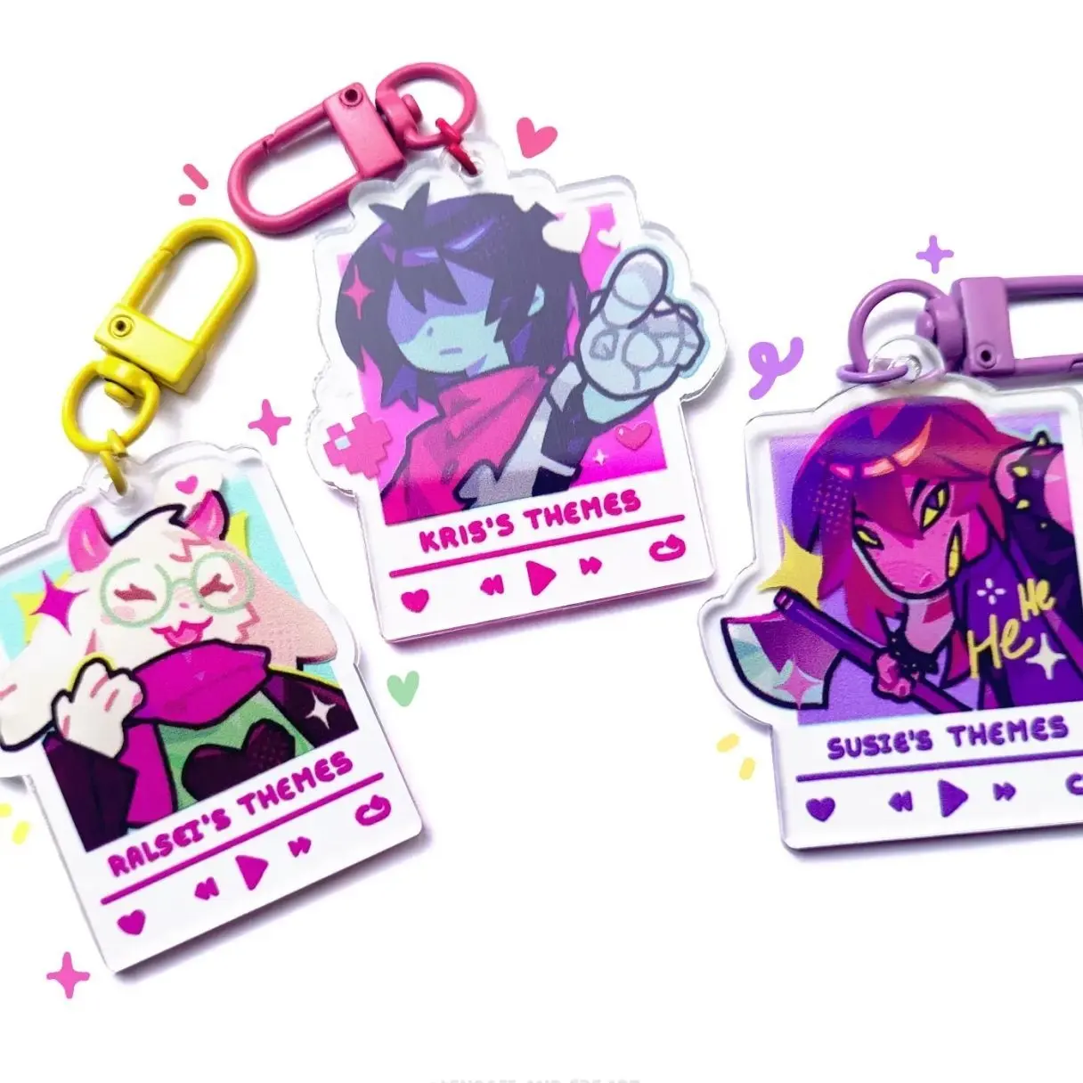 Deltarune keychains : Kris, Ralsei and Susie