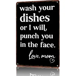 Funny 'Wash Your Dishes or I'll Punch You in the Face' Aluminum Sign 8"x12" Waterproof Weather-Resistant Matte Finish Perfect for Kitchen Home Decoration Housewarming Gift bedroom decor gifts for boyfriend wall decor home decor wall art