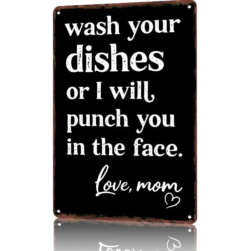 Funny "Wash Your Dishes or I'll Punch You in the Face" Aluminium Sign, 8"x12" Waterproof Weather-Resistant Matte Finish, Kitchen Home Decoration, Housewarming Gift for Boyfriend