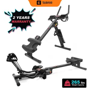 TOUSAINS 3-in-1 Ab Machine Rowing Machine & Ab Crunch Trainer with Weighted Cable Tower Foldable Home Gym Adjustable Height Resistance Levels LCD Display Abdominal Training Equipment