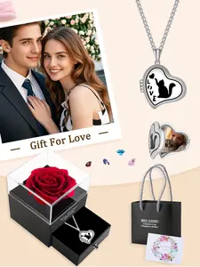 Musei Heart Cat Photo Pendant Necklace, opens to hold small photos, comes with a rose gift box, a gift for anniversaries and birthdays, fashionable women'lry, a great gift for girlfriends, wives, or mothers