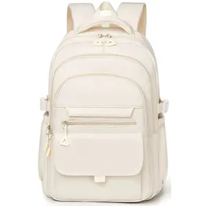 School Backpack for College High Middle School Fashion Student bag, Cute Aesthetic Teen Bookbag for Teens Women, Beige