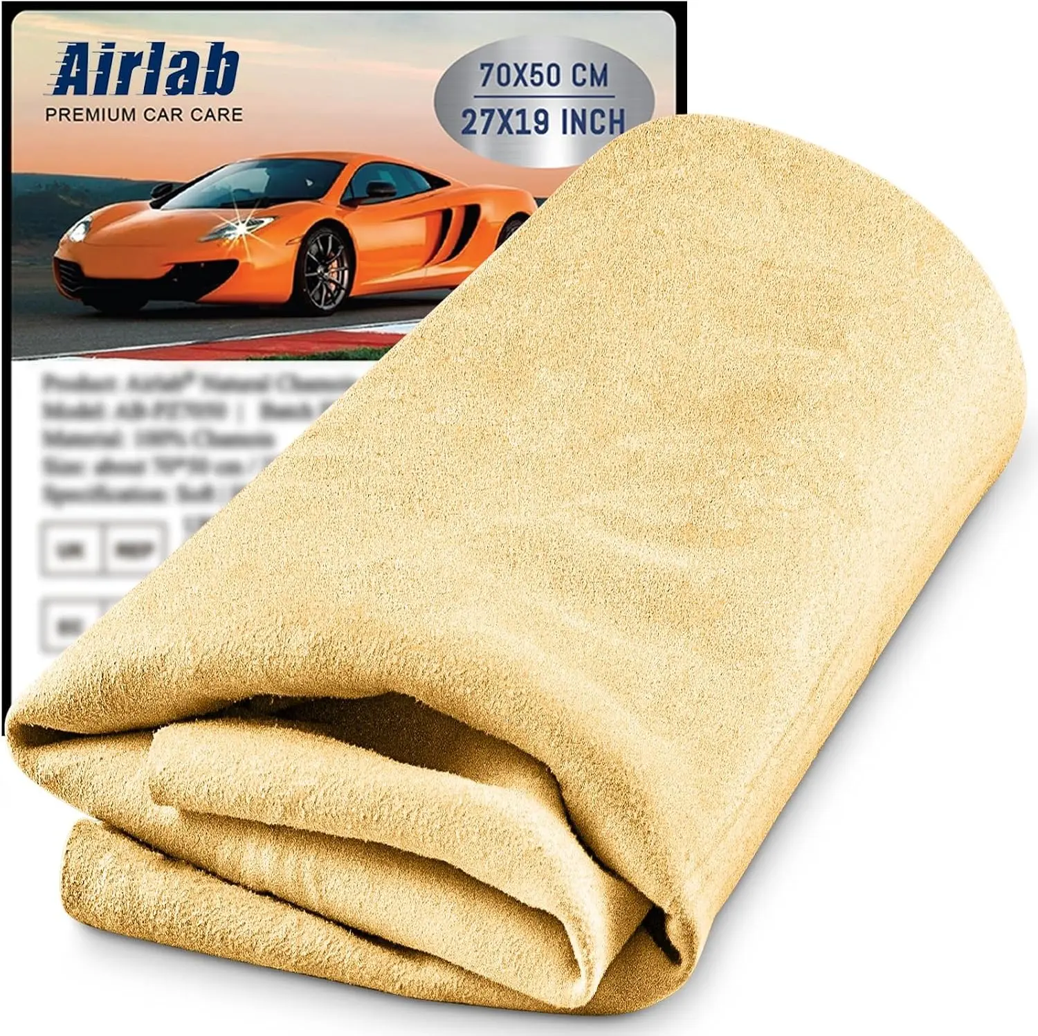 Chamois Cloth for Car 20'' x 27.6'' (3.7 sq ft) Shammy Towel | Car Wash Drying Towel Absorbent Real Leather Lint Free Streak Free Cleaning Cloth