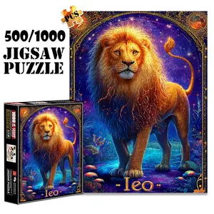 1pc 1000 piece adult puzzle 70x50cm Majestic Leo Zodiac Lion with Starry Background 500 pieces of paper jigsaw puzzle, suitable for adults and families, large-scale DIY puzzle interactive toy games