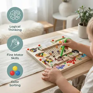 Dinosaur Maze Toy for Kids 3+ Montessori Color Sorting Puzzle Wooden Learning Board family night tiktokshopspringglowup