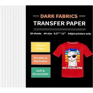 Heat Transfer Paper for T Shirts 20 Sheets, 8.5" X 11" Printable Heat Transfer Vinyl,  Color & Durable Iron on Transfer Paper for Dark Fabric