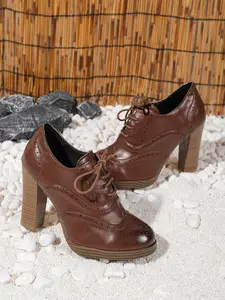 Women's Fashionable Patchwork Design Lace Up Oxford Shoes, Formal Shoes, Elegant Style High Heel Square Heel Shoes for Daily Wear, Casual Comfortable Shoes for Daily Wear, Girl