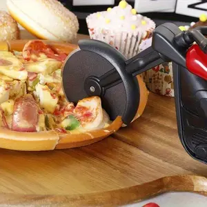 Novel Motorcycle Shape Pizza Cutter Wheel Non-Stick Stainless Steel Ultra Sharp Blade Black Rust-Proof Pizza Slicer for Cutting Pizza Cake Waffle Pancake Perfect Funny Gift for Family Friends Kitchen Lovers