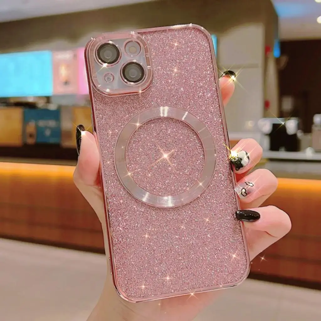 Glitter Magnetic Plating Phone Case, Decorative Protective Cover Compatible With iPhone 11 12 13 14 15 Pro Max 15 Plus, Phone Accessories