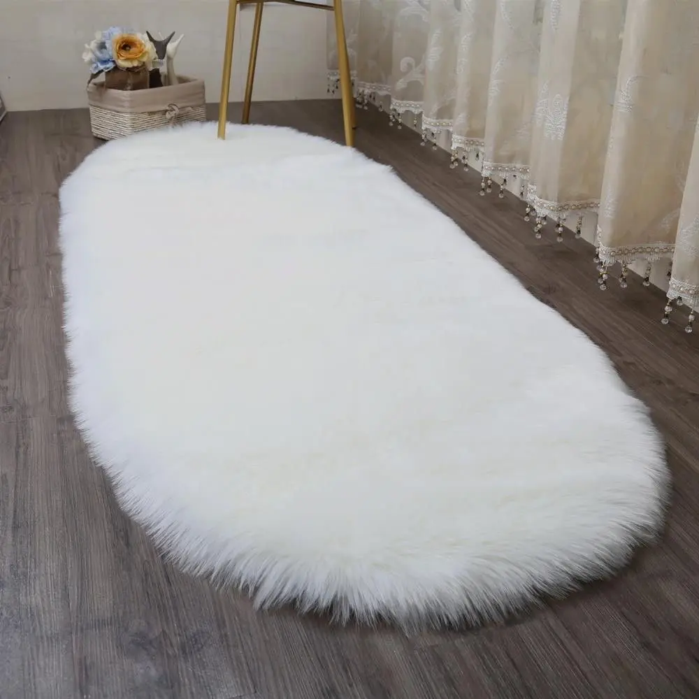 Oval artificial fur fluffy area carpet, ultra soft fluffy skin friendly carpet (19.68in × 59.05in) - artificial fur carpet, fluffy area carpet for various scenes such as living rooms, bedrooms, balconies, etc, Soft Area Rug Super Soft Rug