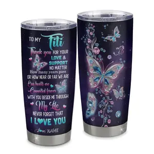 Personalized To My Titi Tumbler From Niece Nephew Stainless Steel, Butterfly Thank You For Your Love Titi, Gift Birthday Mothers Day Christmas Custom Travel Mug 20oz Curved Tumbler