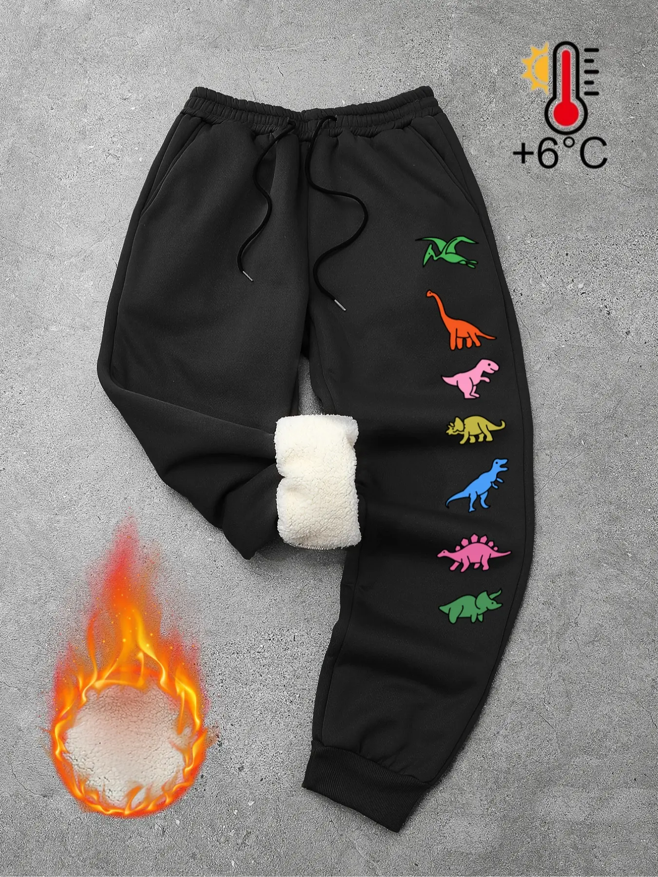 Men's Dinosaur Print Fleece Lined Sweatpants, Plaid Pattern Casual Sporty Pants for Spring & Fall, Outdoor Warm Comfortable Wear, Fleece Jogging Pant