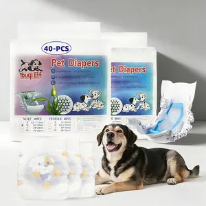 40PCS Male Dog Diapers Wraps Super Absorbent Breathable Wetness Indicator Suspenders Design Pet Products 40 Wraps per Pack for Toilet Training