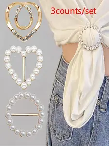 Elegant Faux Pearls & Rhinestone Decor Tie Clips, Heart Shaped & Round Shaped Clothes Tie Clip, Unisex Exquisite Clothes Accessories for Summer Daily Wear